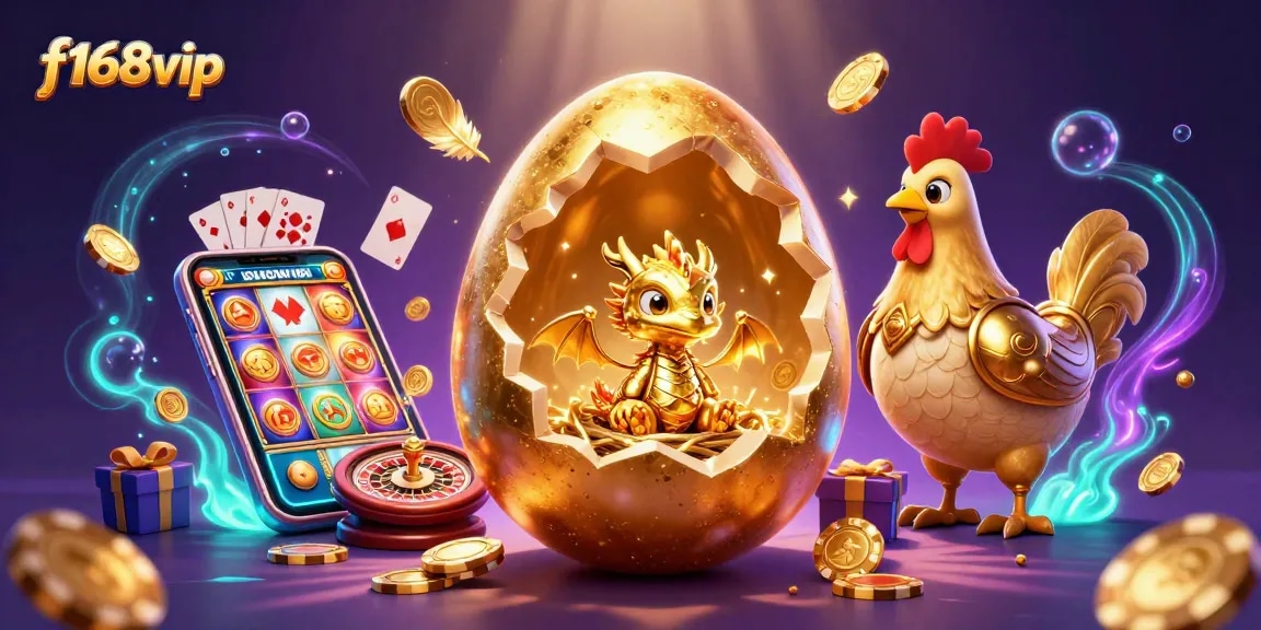 Experience thrilling gameplay with f168vip as a golden dragon emerges from a nest of poker chips.