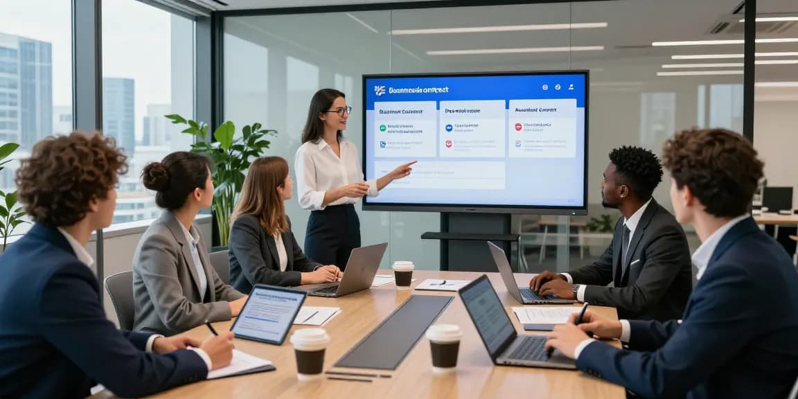 Team collaborating on business mobile contracts UK options in a modern office setting.