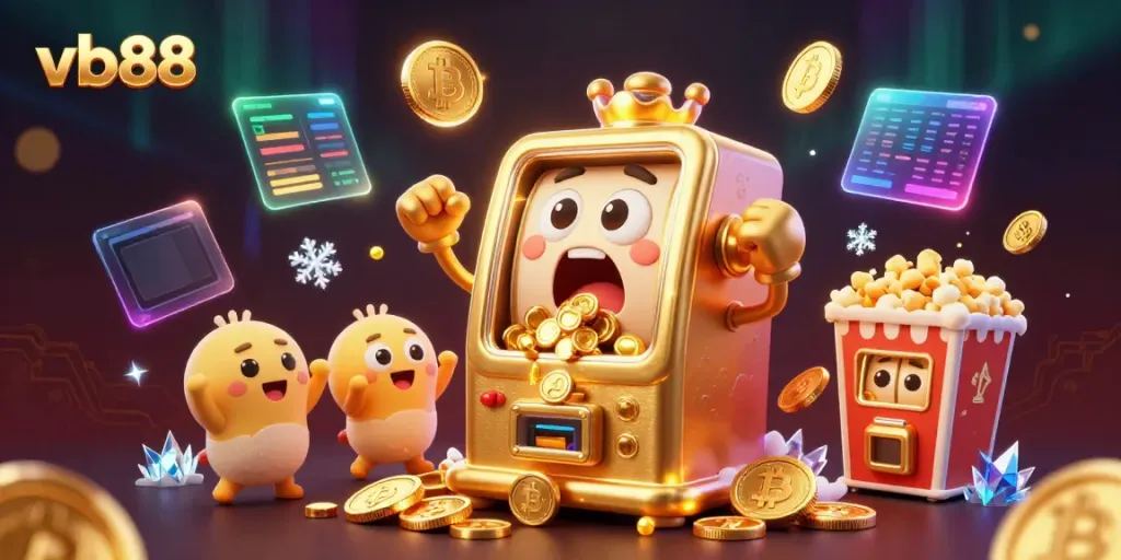 Experience the excitement of winning at vb88 with vibrant slot machines and crypto elements.