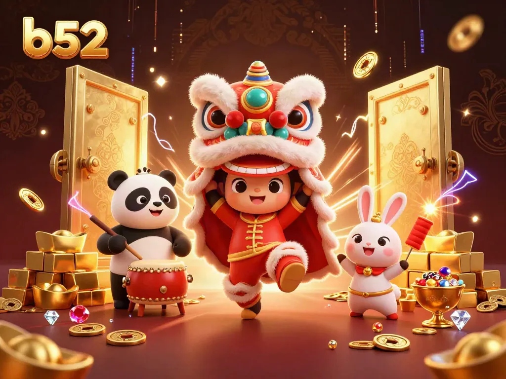 Experience the excitement of b52 with unique games and vibrant characters in this dynamic illustration.