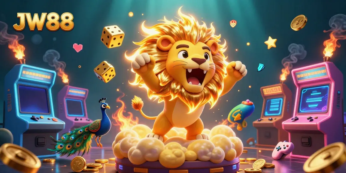 Experience the vibrant gameplay of JW88 with a dynamic, colorful casino scene featuring animated characters and game elements.