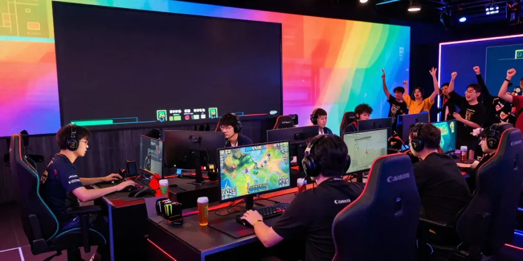 Engaged players at a gaming competition showcasing their skills at https://ku88vt.com/ with a vibrant, electrifying atmosphere.