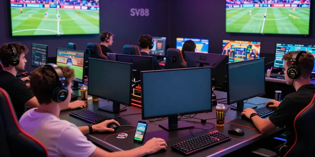 Players immersed in gaming on https://playsv88.net/ showcasing diverse sports and casino experiences.