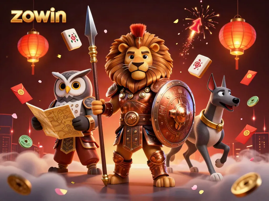 Experience thrilling gameplay at Zowin with an illustration of a majestic Spartan lion leading the charge.