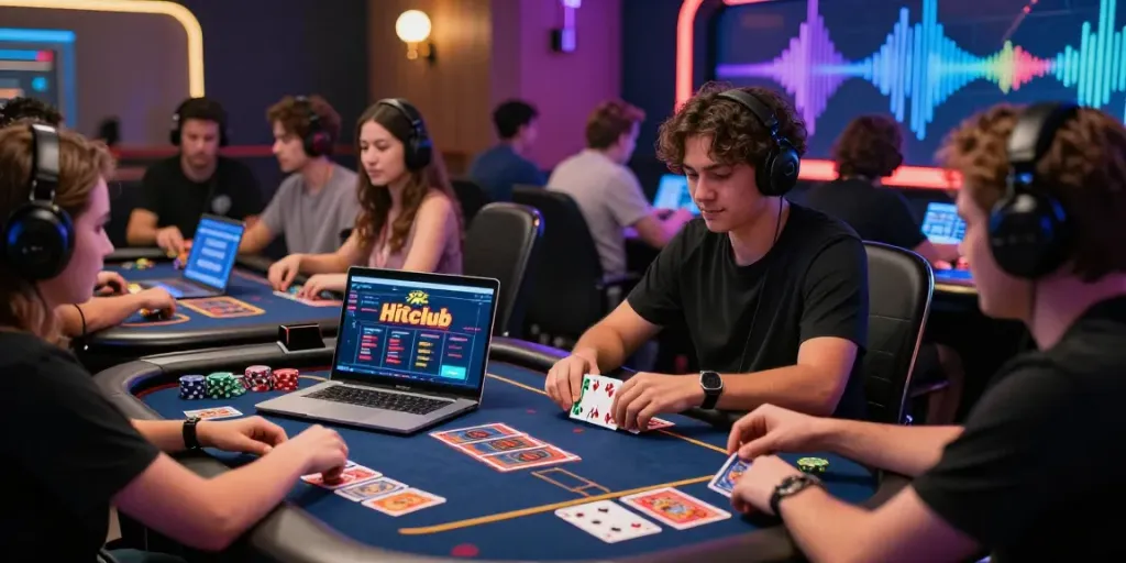 Engaged players exploring Hitclub's gaming platform in a lively atmosphere
