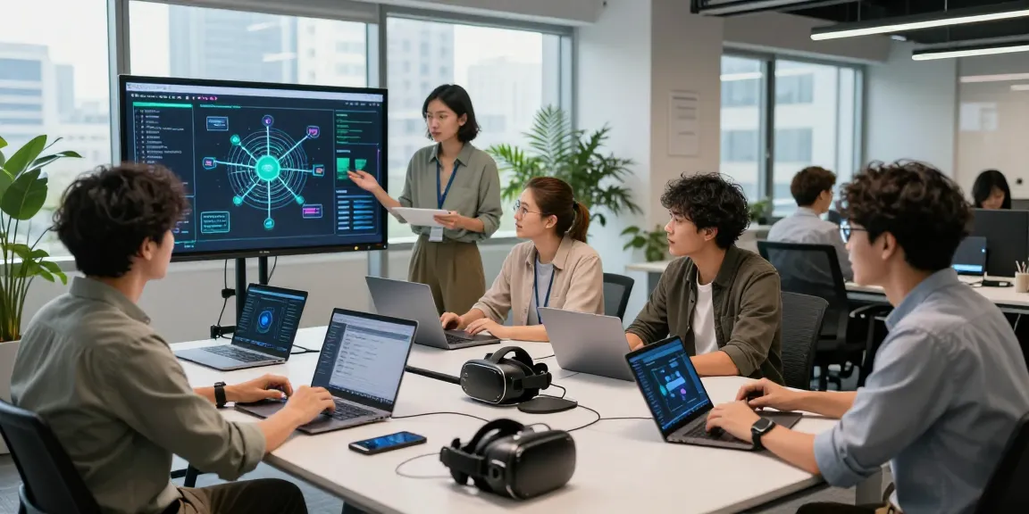 Team collaborating in a modern workspace showcasing 快连's network optimization solutions.
