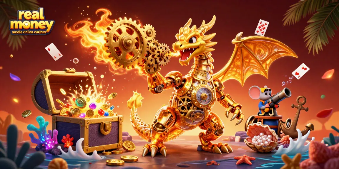 Explore real money aussie online casinos with a 3D immersive casino scene featuring unique characters.