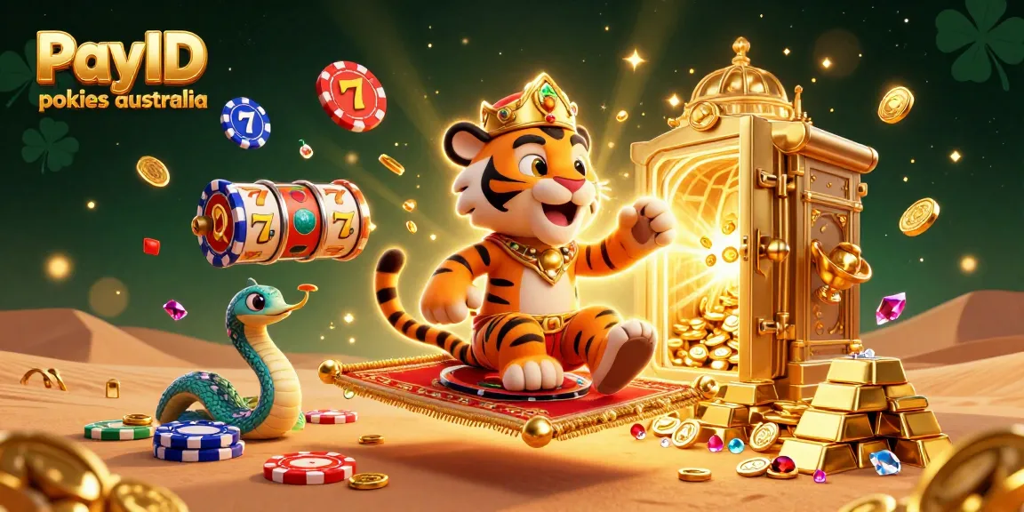 Experience the excitement of PayID pokies Australia with an enchanting Arabian Nights scene featuring slots and treasures.