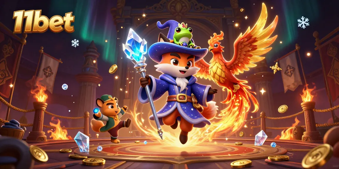 Experience the vibrant world of 11bet with mystical characters and explosive casino elements.