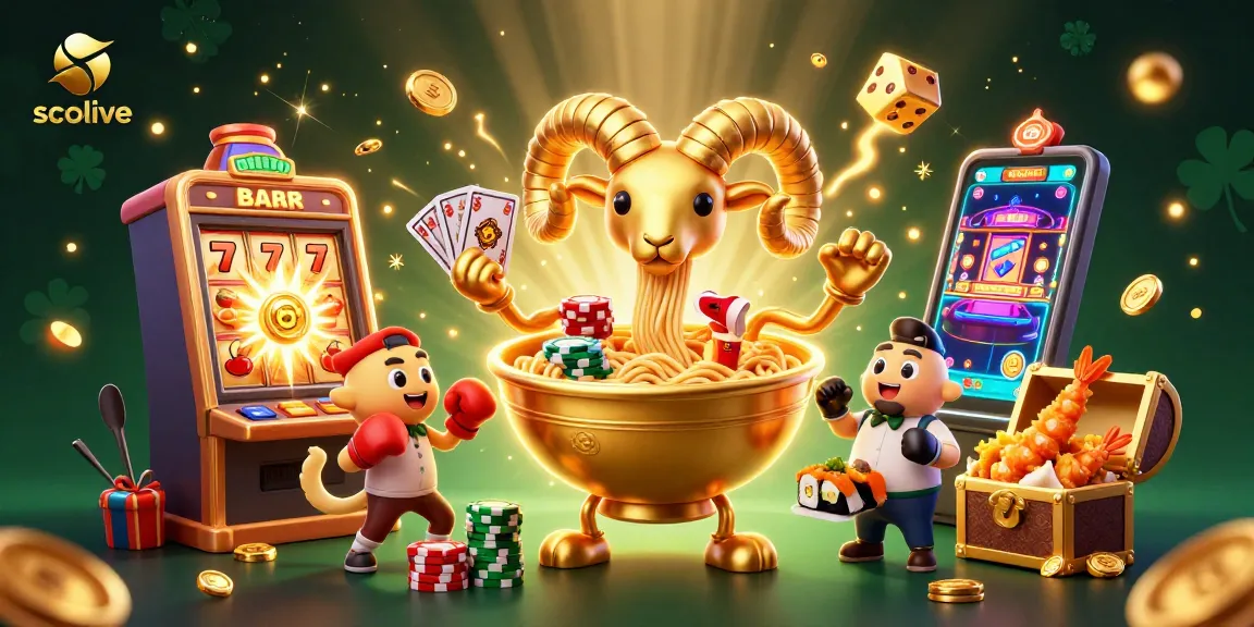 Experience vibrant socolive action with playful characters and thrilling casino elements in this illustration.